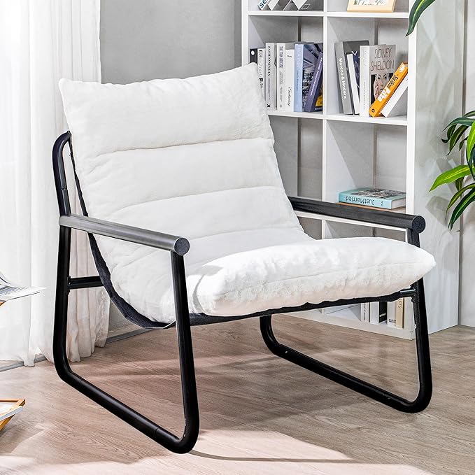 Accent Chair with Arms Living Room Chair with Cushion Comfy Chairs Padded Patio Leisure Lounge Chair Sturdy Comfy for Reading Nook &amp Bedroom 200Lbs Capacity(White 1-1)