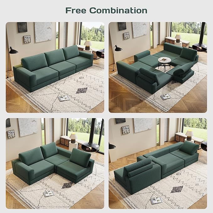 106 Convertible Sofa Bed Cloud Modular Sectional Sofa Modern Deep Seat Folding Sofa for Living Room Bedroom No Assembly Required Corduroy Fabric Flexible Configurations