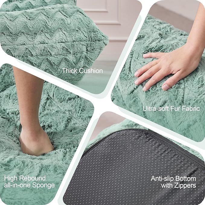 Bean Bag Chairs for Adults Giant Bean Bag Chair Memory Foam BeanBag Chair Bean Bag Sofa with Filler Faux Fur Fireside Beanbags Lazy Sofa for Living Room Bedroom Office (Green Chevron Single)