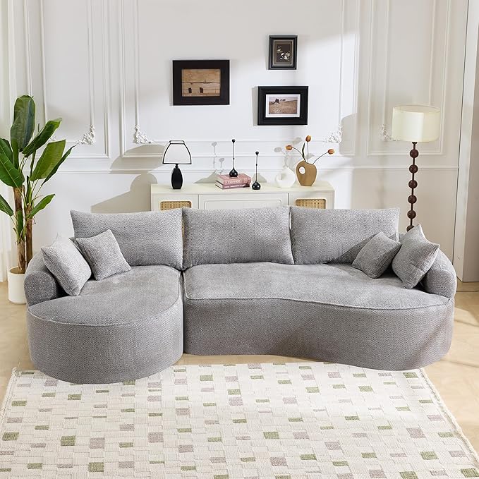 ERYE Oversized Curved Tight Backrest Sofa Floor Boneless Modular Foam Sofa Couch with Left Facing Chaise Lounge and 7 Pillows Chenille Upholstered No Assembly Required