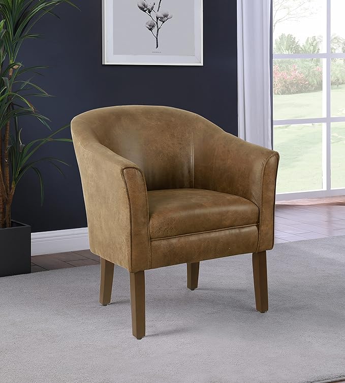 HomePop Modern Barrel Accent Chair Dark Brown Faux Leather