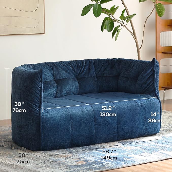 N&ampV Mid Century Brigantin Deep Relaxation Sofa Soft Premium Chenille for Living Room Bedroom and Office (Blue ThreeSeater)