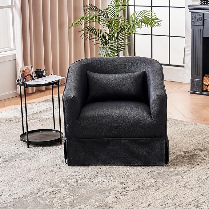 360-Degree Swivel Barrel Chair with OttomanModern Accent ChairComfortable ArmchairsReading Chairs for Living RoomOfficeReception AreaBlack