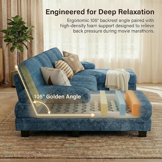 Homall Modular Sectional U Shaped Sofa Couches for Living Room Comfy Chenille 4 Seat Sofa Set with Removable Pillows Lounge Chaise Upholstered Couch for Apartment (Chenille Light Blue)