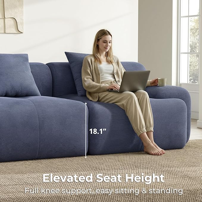 LIKIMIO 118 Modular Sectional Sofa with Ottoman L-Shaped Boneless Couch with Deep Seat for Living Room Corduroy Upholstery No Assembly Required Navy Blue