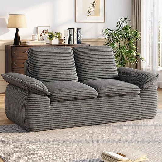 71 Cloud Boneless Couch Loveseat Sofa with Deep Seat Memory Foam Small 2 Seater Corduroy Couch in A Box No Assembly Compressed Sofa for Living Room Bedroom Apartment Dark Grey