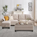 Convertible Sectional Sofa Modern L Shaped CouchLinen Fabric 4-Seat Sofa Set with Storage Ottoman and Coffee Table for Living RoomBeige