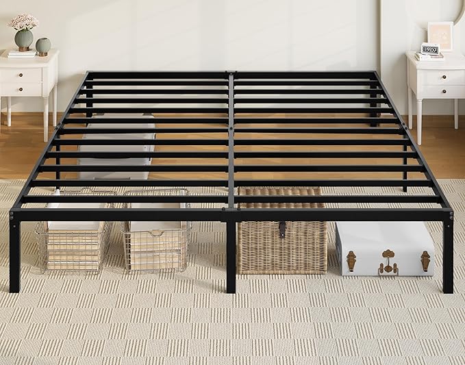 Allewie King Size Bed Frame 14 inch Metal Platform Beds with Storage Space No Box Spring Needed and Easy Assembly Black