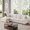 VANOMi 119 L-Shaped Sectional Sofa with Reversible Chaise Modern Corduroy Couch with Deep Seats 4-Seater Upholstered Sofa for Living Room or Apartment Beige