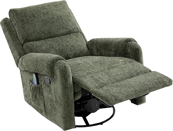 Christopher Knight Home Harper Massage Recliner Chair with 8 Modes Chenille Upholstered Recliner Sofa Swivel Massage Chair with a Side Storage Pocket for Living Room/Bedroom Head Support Green