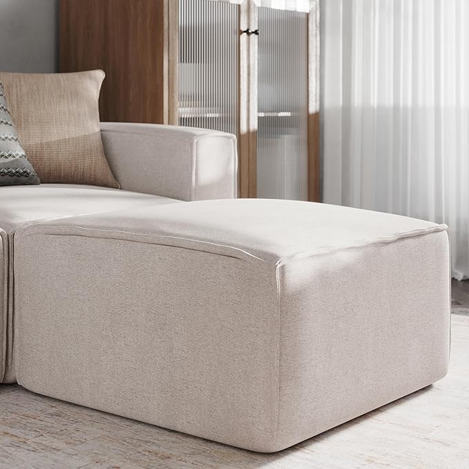 EMMA + OLIVER Farmount Modular Ottoman for Sectional Sofa Modular Footrest Cream