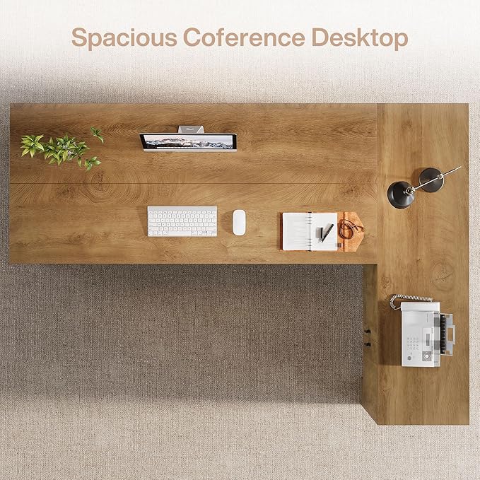 Tribesigns L-Shaped Executive Desk 78-Inch Office Desk with Storage Cabinet and 2-Tier Shelf Large Wooden Computer Writing Table Business Furniture Workstation for Home Office Brown