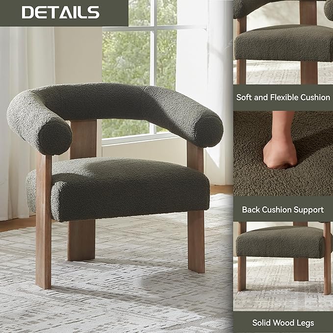 VKNOW Accent Chair Living Room Chairs Set of 2 Modern Upholstered Arm Chair with Solid Wood Legs Comfy Barrel Accent Chairs for Living Room Bedroom Green