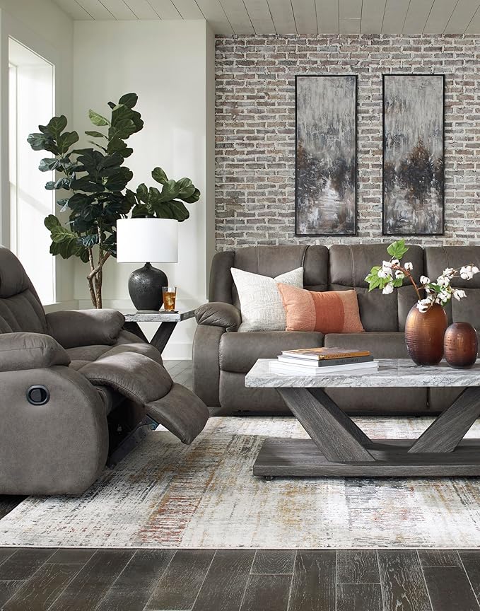 Signature Design by Ashley First Base Modern Faux Leather Rocker Recliner Gray