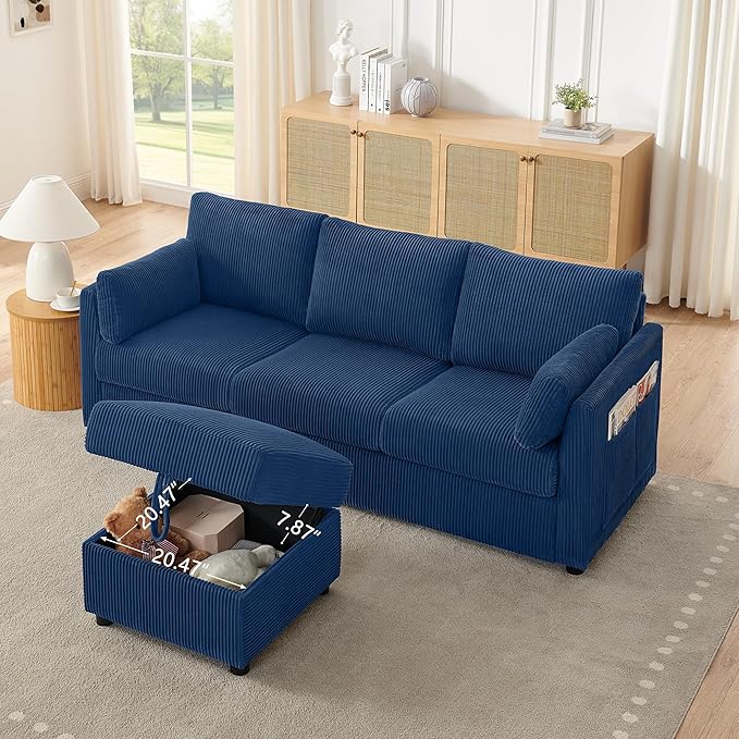 Small Storage Ottoman Sqare Footrest Bench Stool for ApartmentBedroomLiving RoomBonus Room and Compact Spaces. (Blue Ottoman)