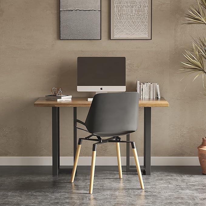 Metal Table Legs Heavy Duty Square Tube Desk Frame Industrial Dining/Coffee/Computer Table Legs Set of 2 (Matte Black-T)