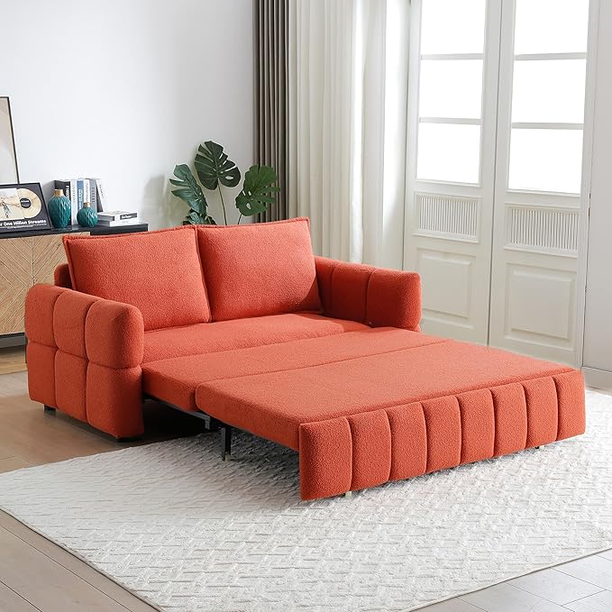 70 Convertible Sleeper Sofa Couch Full Size 3-in-1 Pull Out Sofa Bed for Living Room Upholstered Loveseat for Home Office Bedroom Apartment Orange