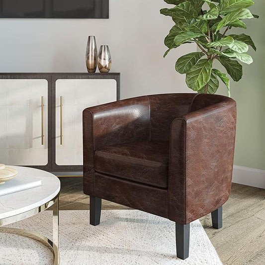 BELLEZE Accent Barrel Chair Club Tub Sofa Corner Chair with Flared Legs and Cozy Soft Padding for Living Room Bedroom Waiting Room - Caramel