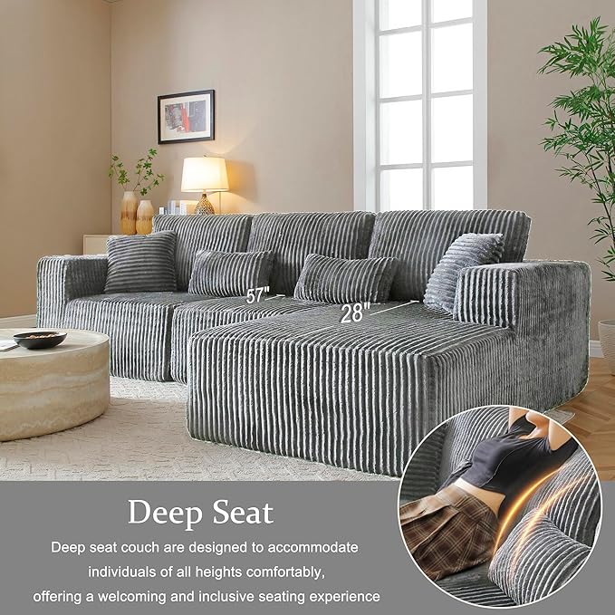 108 Boneless Cloud Sectional Couches for Living Room Comfy Fluffy L Shaped Memory Foam Deep Seat Boneless Couch Modular Sectional Sofa with Right Facing Chaise Dark Grey