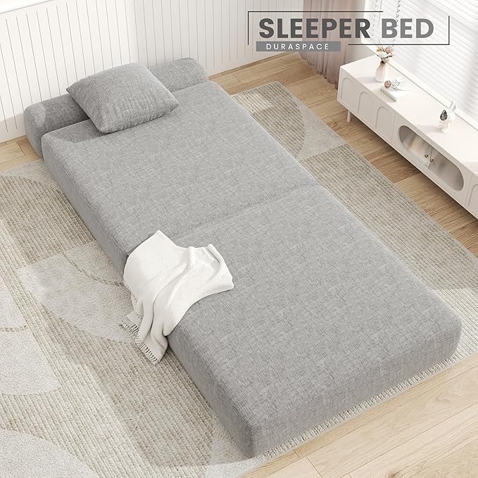 DURASPACE Folding Sleeper Sofa Bed Convertible Foam Floor Mattress Couch Single Boneless Fold Out Lounger Chair Bed for Living Room Bedroom (Chenille Gray)