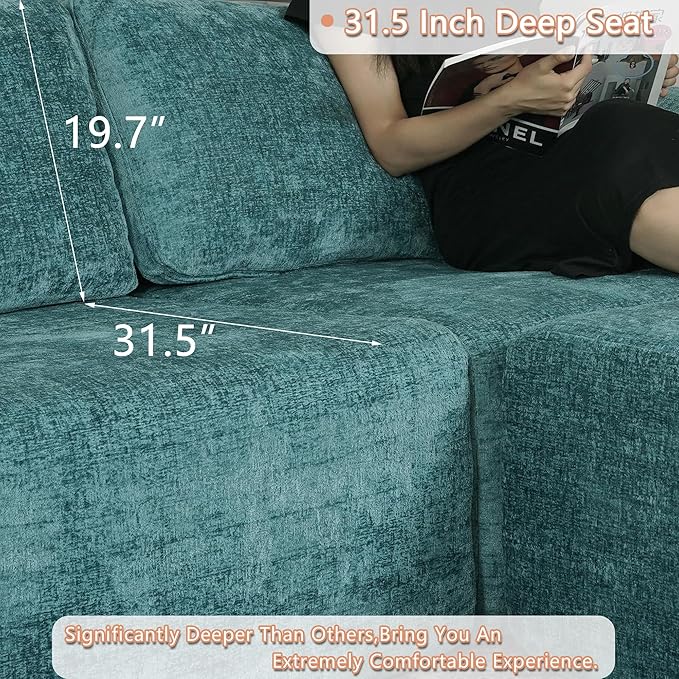 EASE MOOSE Boneless Couch for Living Room Compressed Sectional Cloud Sofa Modular Cloud Couch Loveseat 2-Seater Deep Seat Sofas for Small Spaces No Assembly Required Chenille (Blue)