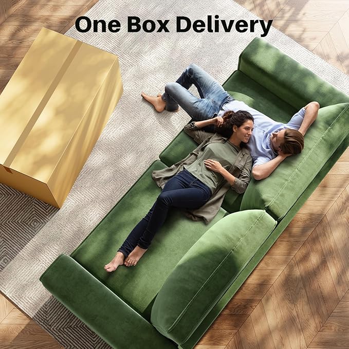 Vesgantti 85'' Chenille Couch for Living Room 3 Seater Comfy Sofa with Wide Armrest Thick Spring Cushions Modern Cloud Couch for Apartment Office Bedroom Small Space Chenille Green