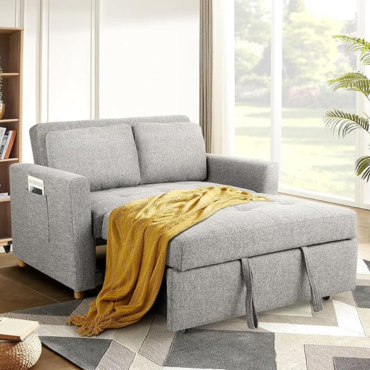 SEJOV Convertible Sofa Bed 3 in 1 Sleeper Sofa with Pull Out Bed Futon Couch with Storage Side Pocket Loveseat with Adjustable Backrest for Small Space Apartment loft Grey