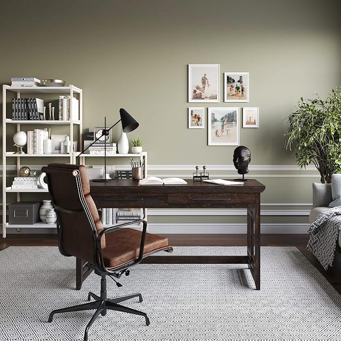 BELLEZE Modern Simple Home Office Computer Laptop Writing Desk Wood Study Table Workstation with Drawers - 55 Inch - Norrell (Espresso)