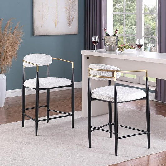 GDFStudio Modern Counter Stools Set of 2Mid Century Upholstered Counter Height Bar Stools with Back Metal Armrests and Legs Countertop Chairs for Kitchen Island 25 H