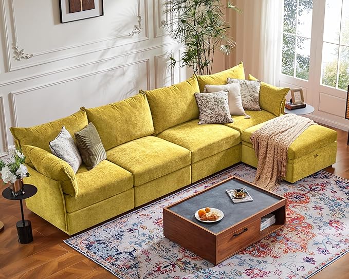 ABCASA Modular Sectional Sofa Couch Seat Base Yellow