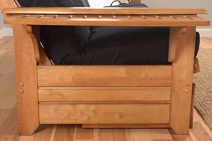 Kodiak Furniture Phoenix Full Size Futon in Butternut Finish with Storage Drawers Linen Cocoa