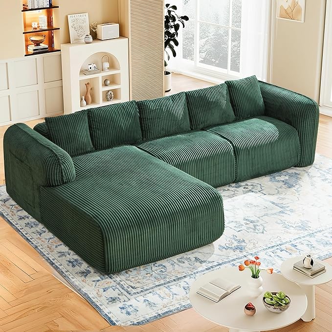 HOMREST 108 Modern Modular Sectional Sofa Sectional Couch with Deep Seat and Pocket Cloud L-Shape Sofa with Chaise Upholstered Boneless Couches for Living Room Bedroom Green Left Facing Chaise