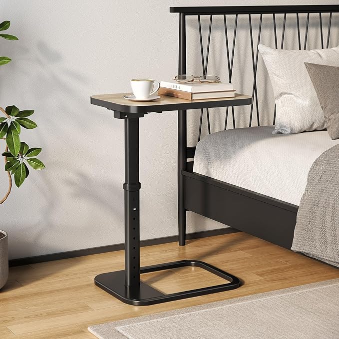 Adjustable Height TV Tray Table with Bumper Rounded Corner Design &amp Flip-top Side Table for Bedroom Living Room Bathroom and Study End Table for Eating Dinner or Laptop Gray