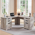 RedLemon 60 Farmhouse L Shaped Executive Desk with Drawers Wood Home Office Corner Desk with Charging Station File Drawer Storage Cabinet Rustic Computer Writing Desk (Light Rustic Oak)