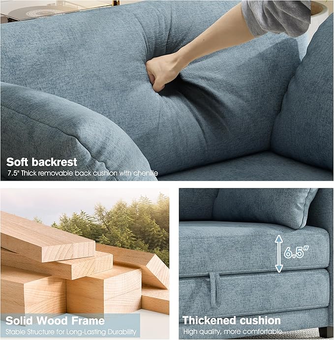 51 Loveseat Sleeper Sofa Bed Chenille Convertible Floor Sofa Bed for Small Spaces Folding Couch Bed with Deep Seat 2 Pillows &amp Solid Frame Pull Out Couch for Living Room Light Blue