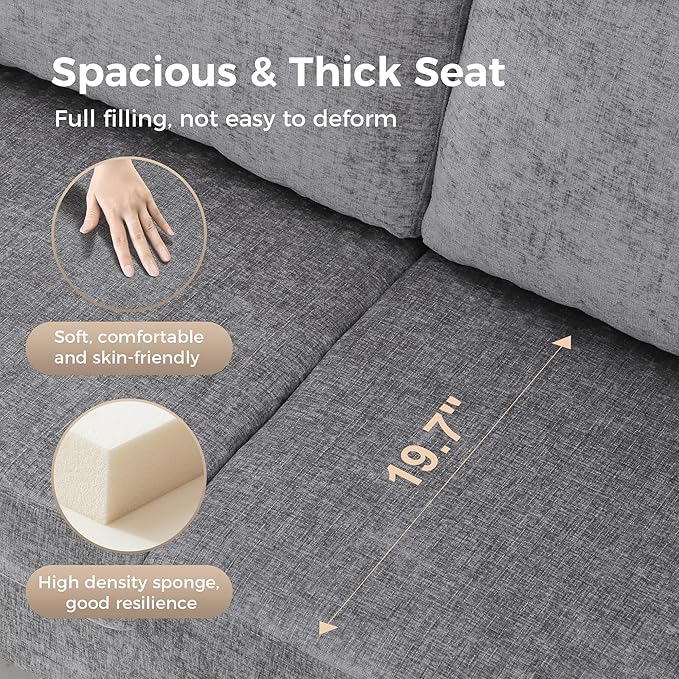 MAISON ARTS Gray Sofa and Loveseat Set Space-Saving Comfy Couches for Office/Meeting Room Linen-Blend Fabric with Removable Furniture Covers