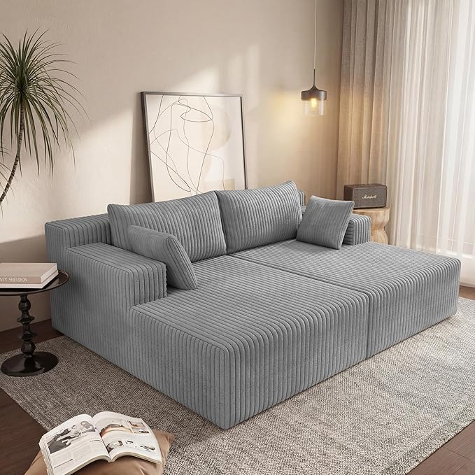 71 W Double Chaise Lounges Indoor Boneless Sectional Sofa Bed with Pillows Modern Sleeper Loveseat Chair Boneless Cloud Couch for Living Room Bedroom Reading