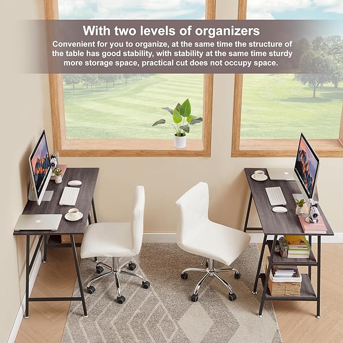 VECELO 43 Inch Computer Desk Writing Study Work Office Table Modern Desk with Shelves Wooden Desk for Home BedroomBrown Desk