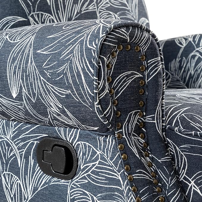 HULALA Home Modern Rocker Recliner Printed Fabric Swivel Glider with Adjustable Backrest &amp Footrest Navy