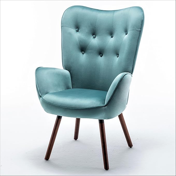 Chic Accent Arm Chairs for Living Room Bedroom or Home Office Button-Tufted Midcentury Armchair with Wingback Design and Splayed Legs Teal