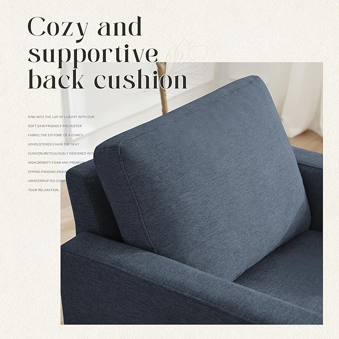 Mid-Century Accent Chair Comfy Upholstered Reading Accent Chairs for Bedroom Modern Linen Fabric Armchair for Living Room Single Sofa Chair with Wood Legs (Blue Grey 2 Pack)