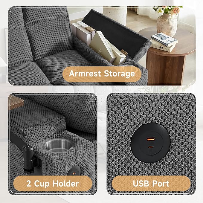 65'' Convertible Sleeper Sofa BedExtra Thick Cushion Polka dot Velvet Pull Out Futon Couch with Storage handrails &amp Rotating Side TablesConvertible Sofa Couch for Living RoomRV (07S-dark gray)