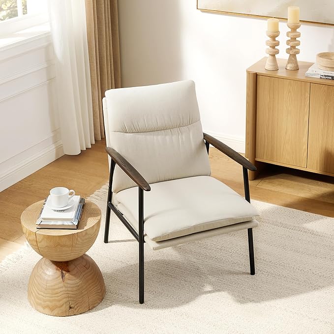 Art Leon Accent Chair- Mid Century Modern Accent Chairs Upholstered Fabric Reading Bedroom Chair Side Sitting Chair with Metal Frame Armchairs for Living Room Bedroom Guest Room Beige