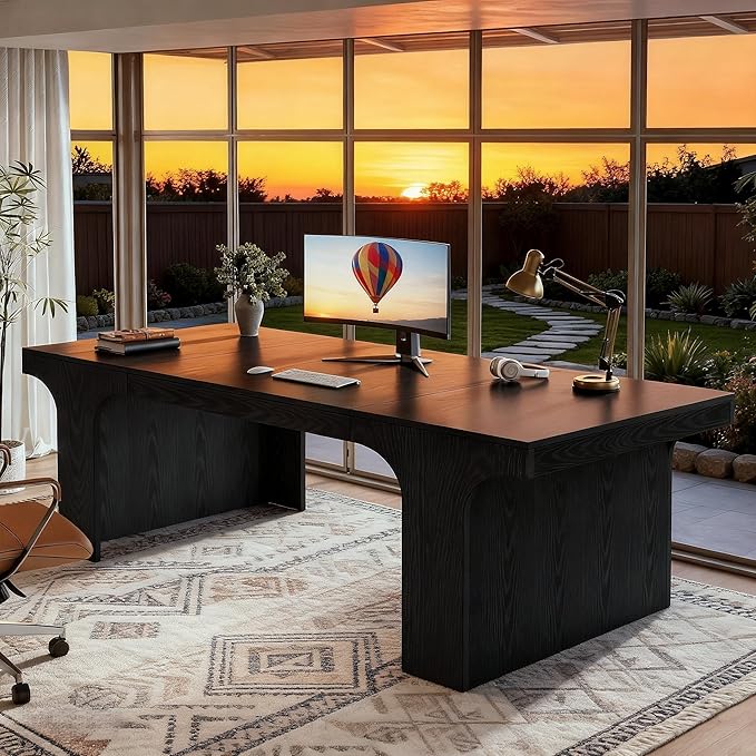 Tribesigns 70.9-Inch Executive Desk Large Wooden Computer Office Desk Modern Writing Table Business Workspace Home Office Furniture with Arched Design Black