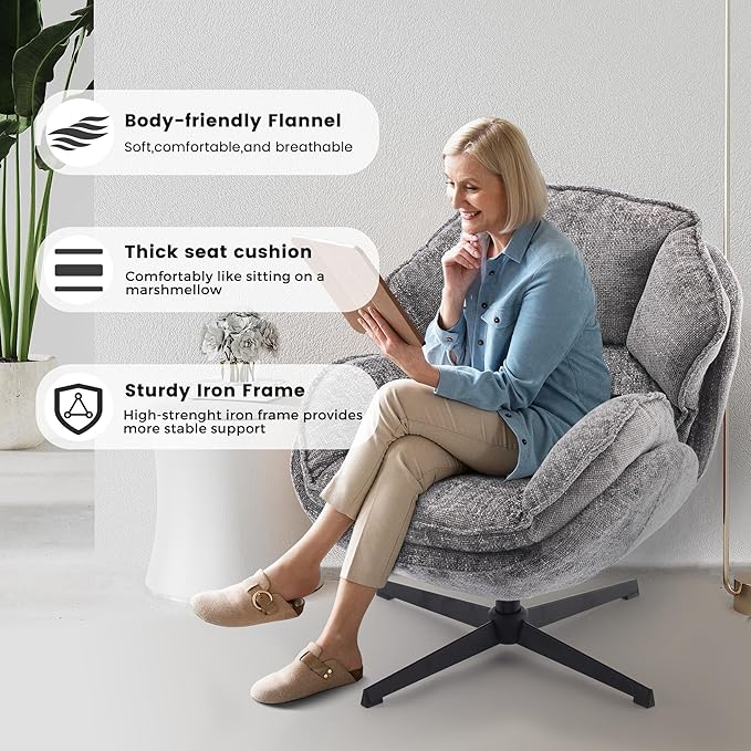 IWMH Swivel Accent Chair Set of 2 Upholstered Accent Chair Comfy Padded Cross Armchair Metal Frame &amp Wide Seat Lazy Chair Leisure Sofa Chair for Living Room Bedroom (Gray*2)
