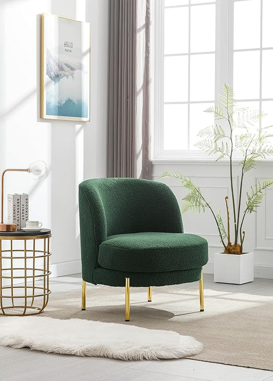 28.4 W Accent Chair Upholstered Curved Backrest Reading Chair Single Sofa Leisure Club Chair with Golden Adjustable Legs for Living Room Bedroom Dorm Room (Green Boucle)