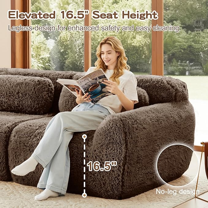 Boneless Couch Modular Sectional Sofa 114.7 Modern Sectional Couches for Living Room Comfy Cloud Sofa No Assembly 3 Seater Couches with Ottoman Deep Seat Floor Sofas Anti-SlipBrown