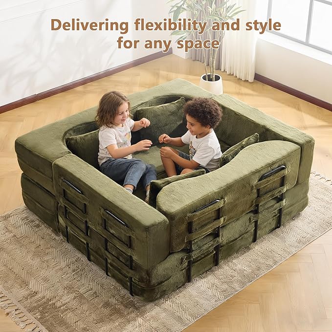 2-in-1 4 Seat Folding Sofa Bed with Pillow No Assembly Futon Twin Size Sofa Bed Breathable Velvet Convertible Couch Bed for Living Room and Guest Room 71.65 Inch Pink