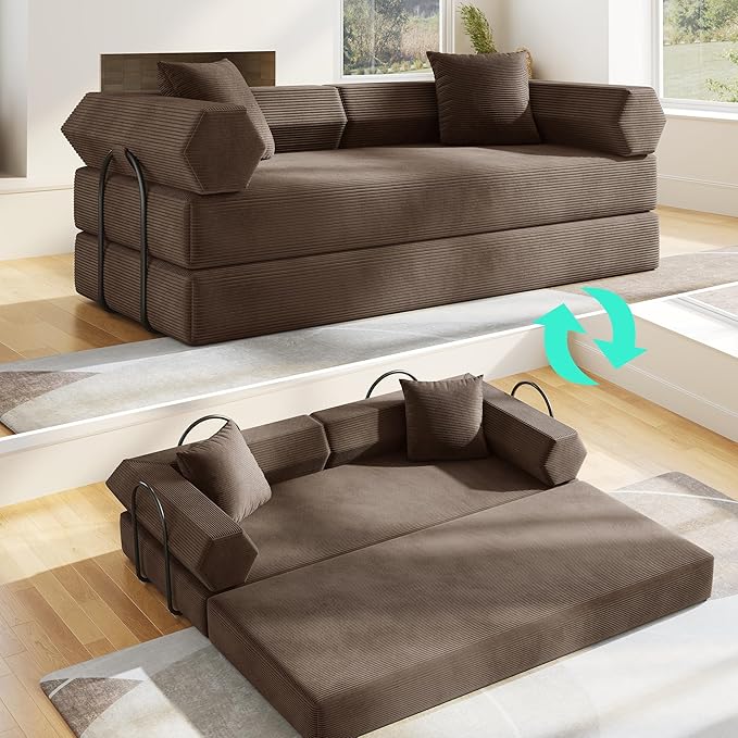 Convertible Modular Sleeper Sofa Bed Mid Century Modern Decor Love Seat Memory Foam Couches Sleeper Sofa Bed for Living Room Solid &amp Easy to Install Cloud Couch (Brown1)