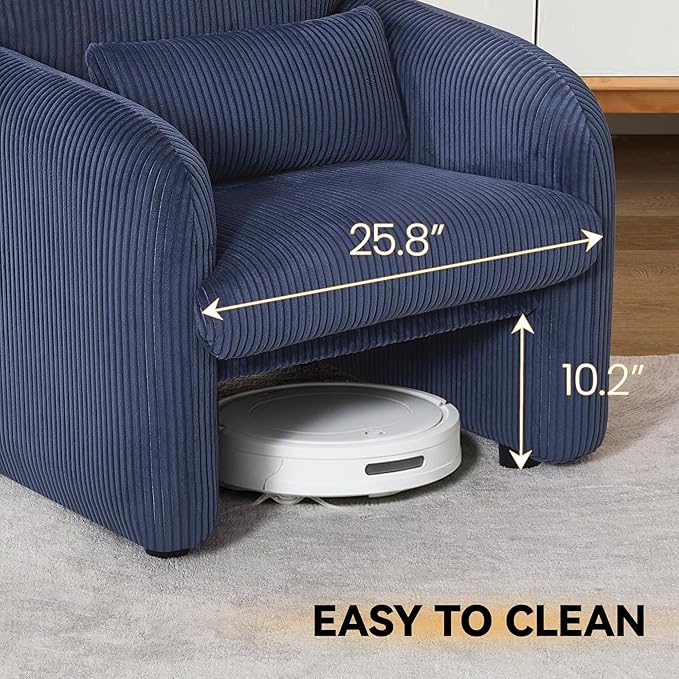 Modern Accent Chair Comfy Upholstered Corduroy Armchair Stylish Lounge Reading Chair for Living Room Bedroom Blue